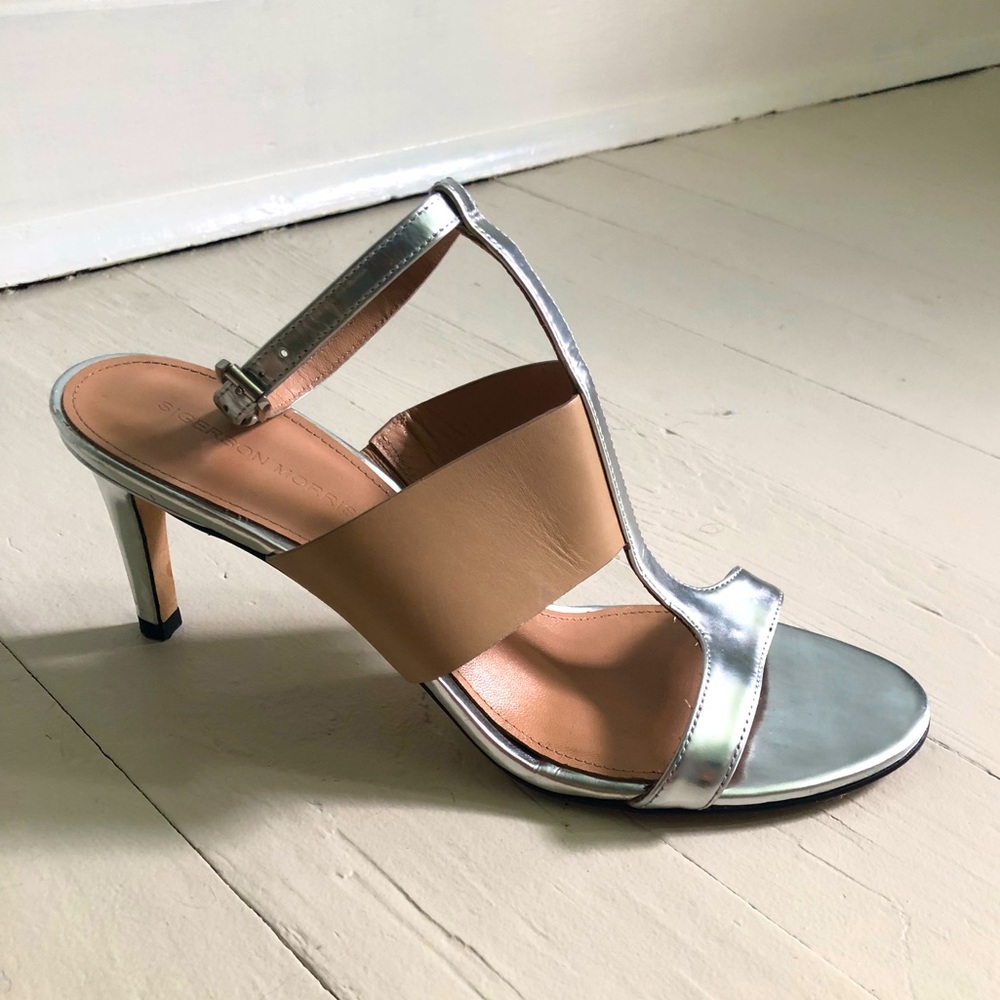 Nude + Silver Sigerson Morrison Ankle Strap heels